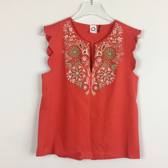 Anthropologie Tops - Anthropologie | Binah Red Scalloped Blouse | XS